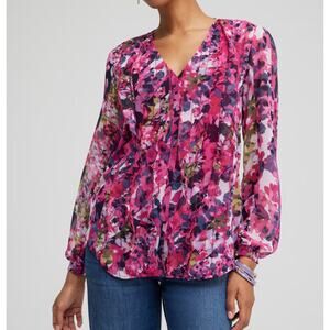 Chico's Floral V-Neck Blouse - Pink and Purple